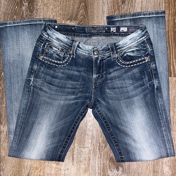 Miss Me Blue Boot Cut Jeans with Embellished Pockets - Picture 2 of 4